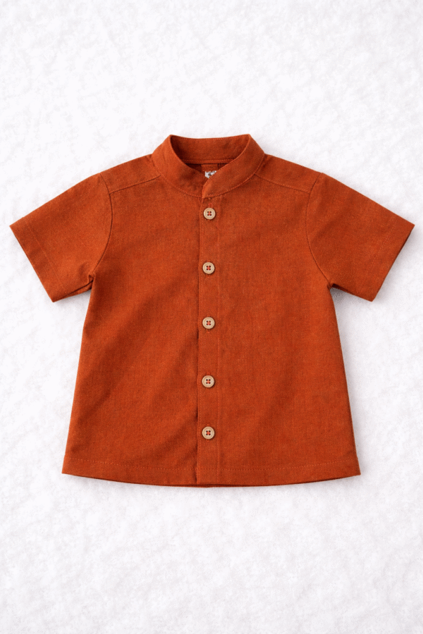 Camisa Lino Terracota Blanco invierno Manga Corta