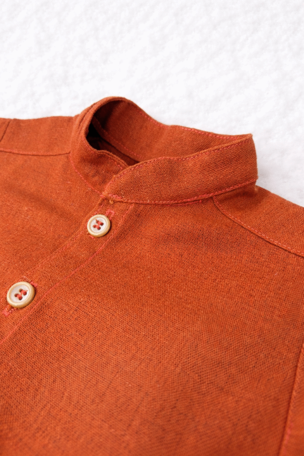 Camisa Lino Terracota Blanco invierno Manga Corta