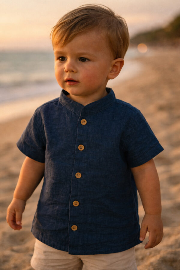 imagen camisa azul marino Camisa Lino Azul Marino Manga Corta